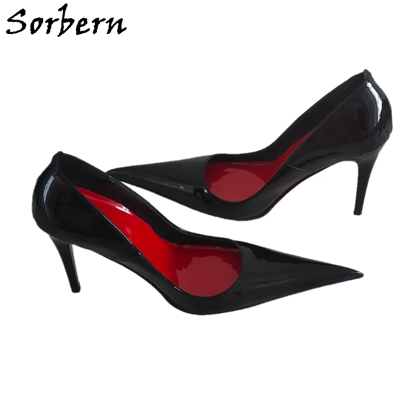 

Sorbern Cow Leather Shiny Women Pump Shoe High Heel 11Cm Stilettos Size 40 Slip On Long Pointy Toes Pinup Shoes Burlesque