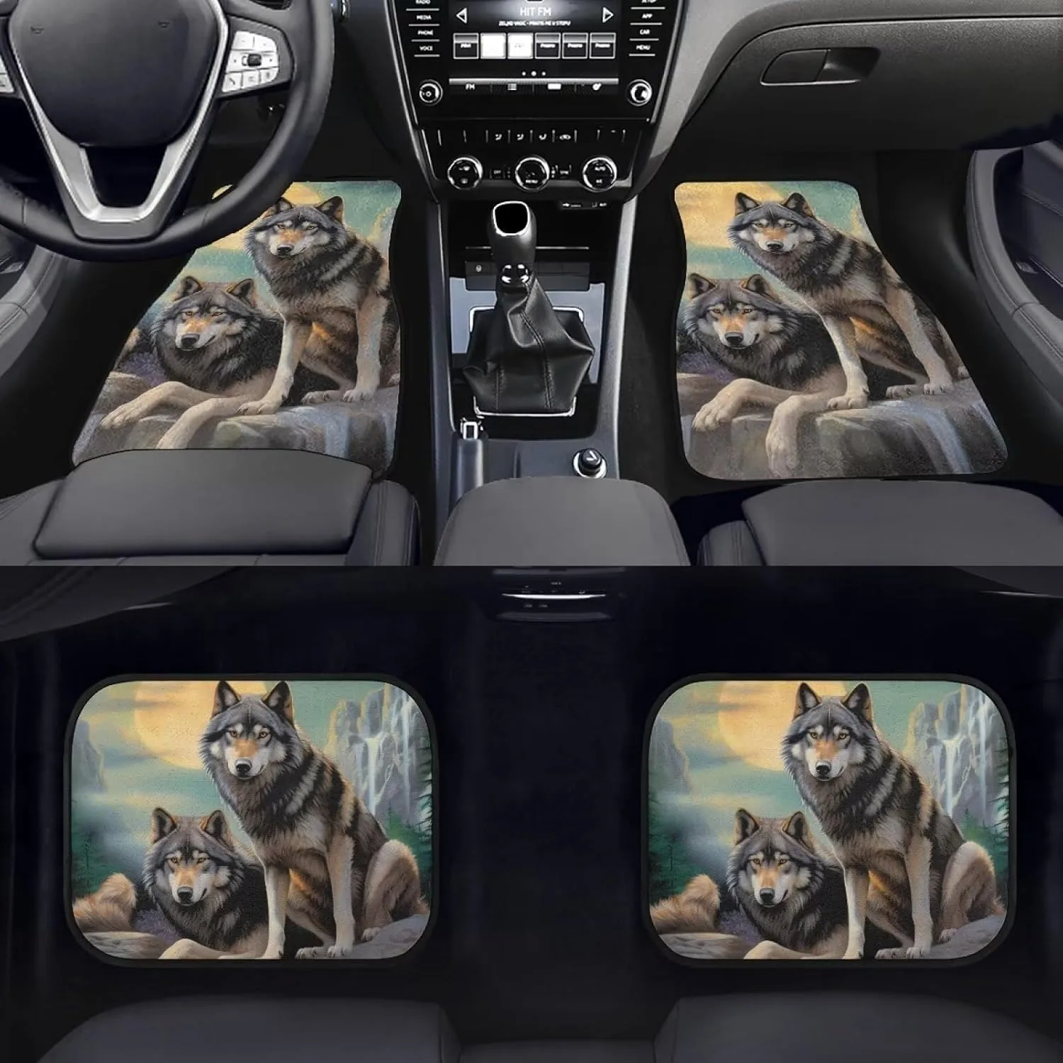 Wolf Car Floor Mats Full Set Of 4pcs All Weather Rubber Backing Non Slip Front Rear Floor Auto Mats Men Women Universal Front Au