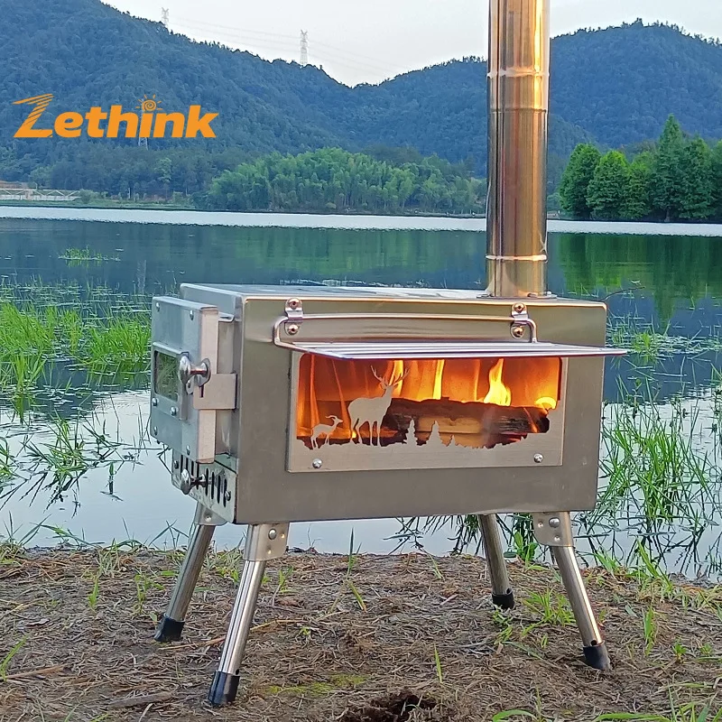 Jetshark-estufa de leña portátil sin humo para acampar, tienda de cocina de carbón, Sauna, tienda de campaña de acero inoxidable, estufa de calefacción para quemar carbón