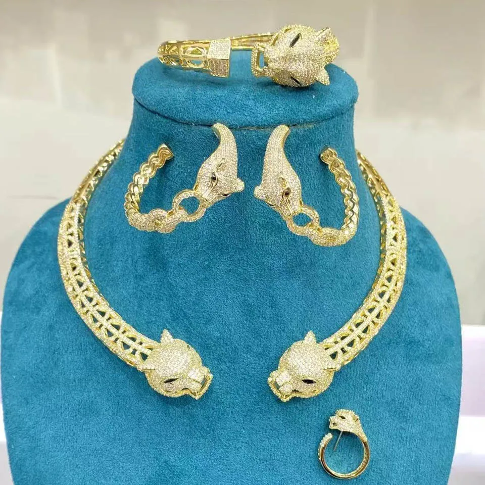 Zlxgirl Brand leopard Necklace earring bangle ring jewelry set for wedding bridal bijoux statement punk neclace couple gifts