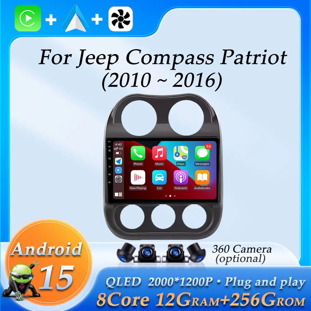 

Wireless CarPlay WiFi DSP Stereo for Jeep Compass Patriot 2010- 2016 Car Radio Audio Multimedia Player Android 15 GPS Navigation