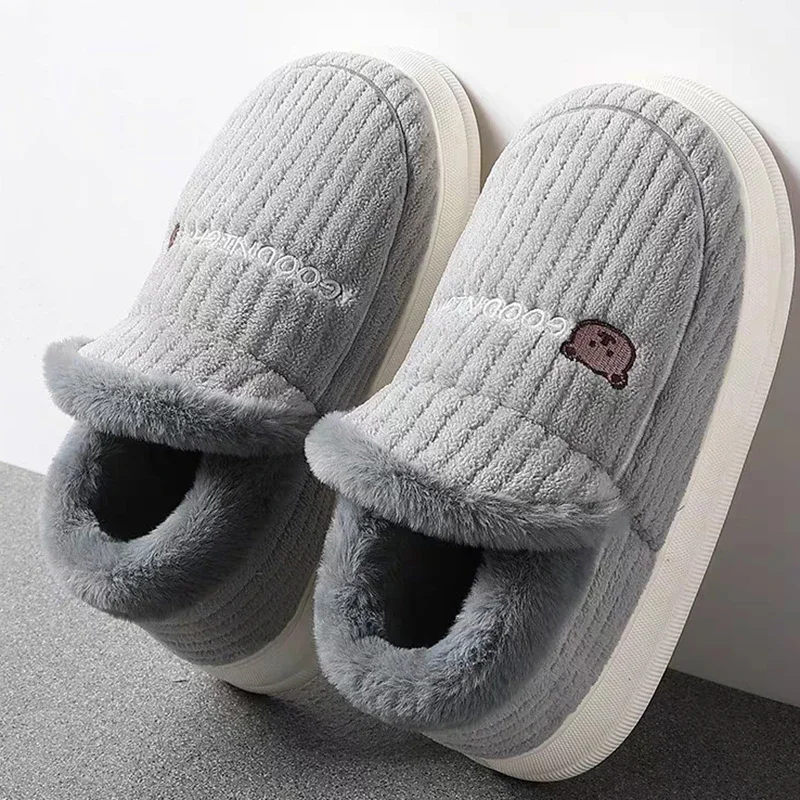 

Big Size 48 49 Men Warm Slippers Women Platform Fluffy Slides House Shoes Bedroom Couples Indoor Outdoor Casual Furry Flats