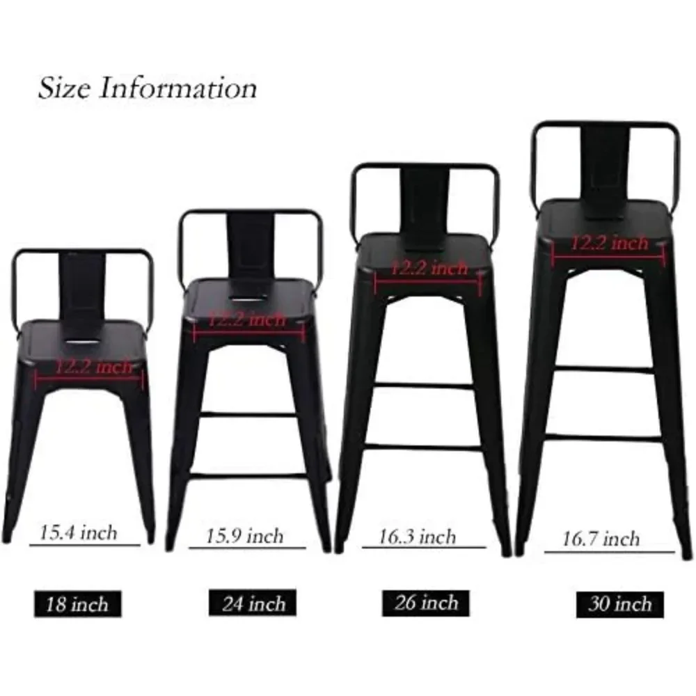

Set of 4 Counter Height Stools Industrial Metal Barstools with Backrests (24 Inch, Black)