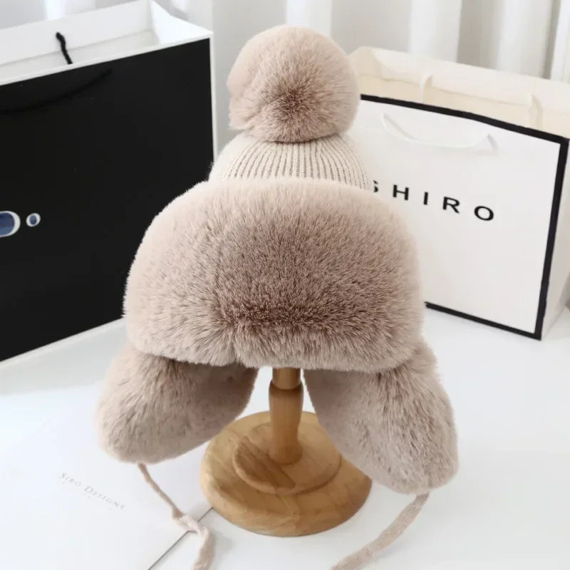 Autumn And Winter Hat For Women Fashion Trapper Earflap Ski Cap Female Thick Warm Beanie Hat Fur Pompom Russain Hats