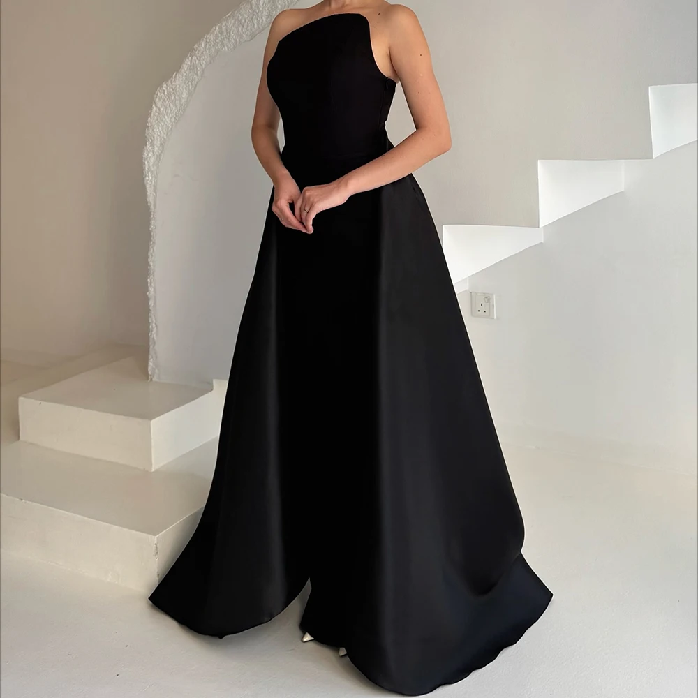 فساتين سهرة مخصصة على شكل حرف A بطول الأرض بدون حمالات بدون أكمام فستان حفلات بسيط على الموضة ثنيات بدون ظهر فستان كاجوال للحفلات