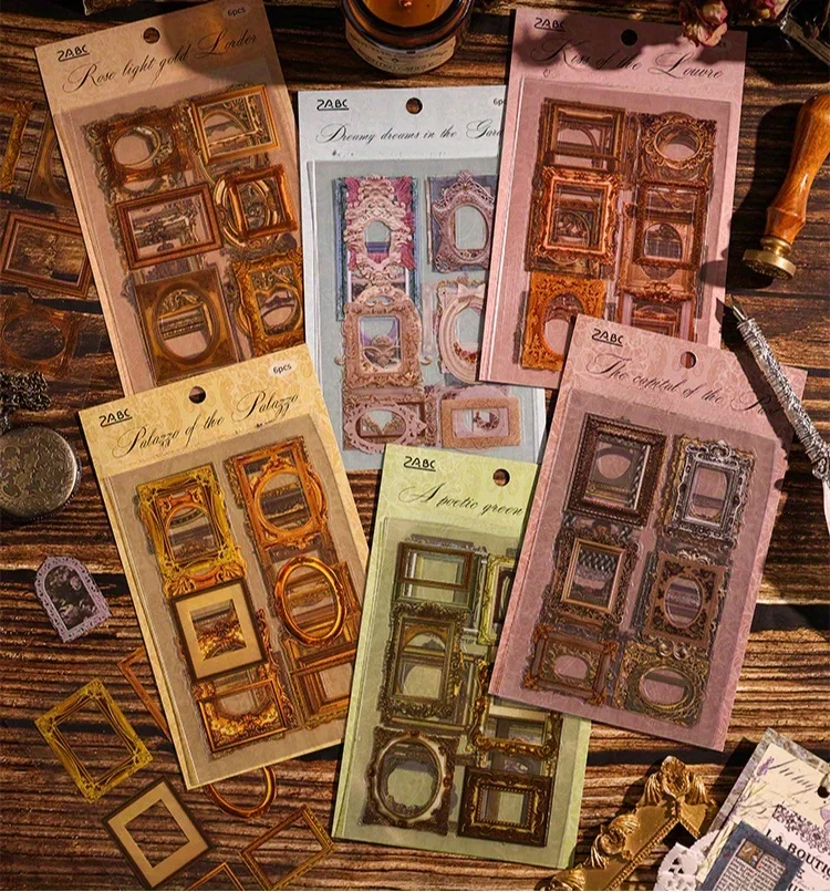 6 Sheets/pack Art World Waterproof PET Retro Frame Sticker DIY Creative Scrapbooking Junk Journal Diary Album Decoration Collage