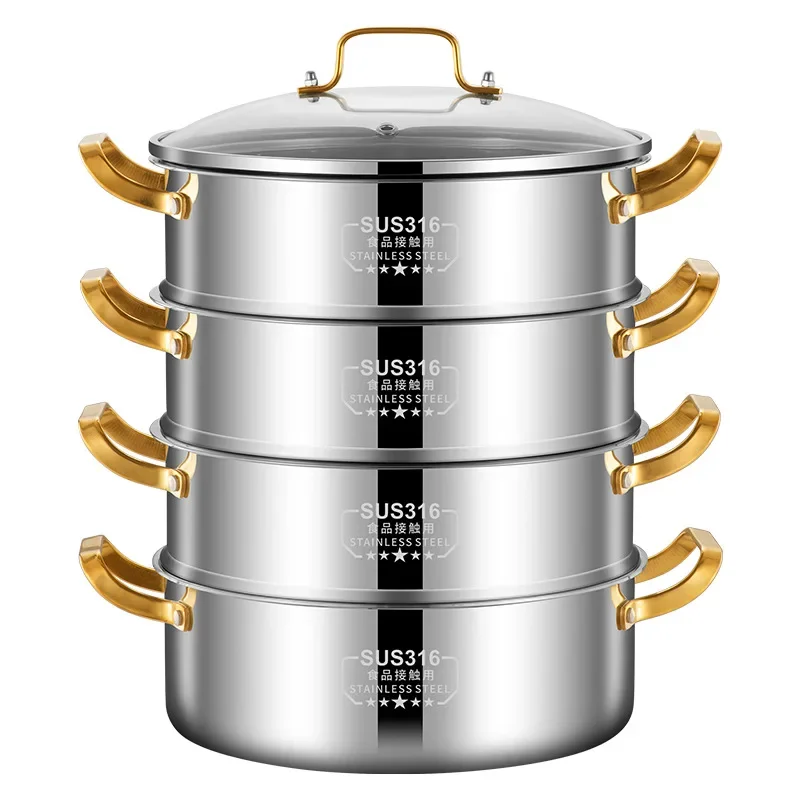 

316L Stainless steel extra thick composite multilayer steaming soup pot Large capacity electromagnetic stew pot steamer cookware