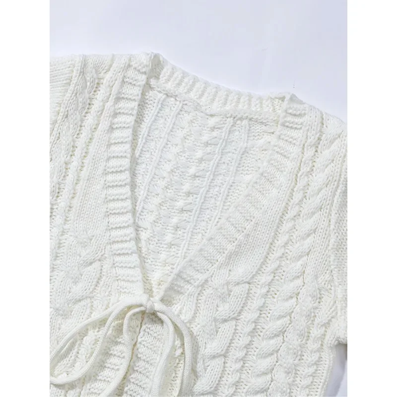 Plus Size 1XL-5XL Fashion Women Knit Cardigan Long Sleeve Tie-Up Solid Fall Casual Jacket Sweater For Daily Street Sweater