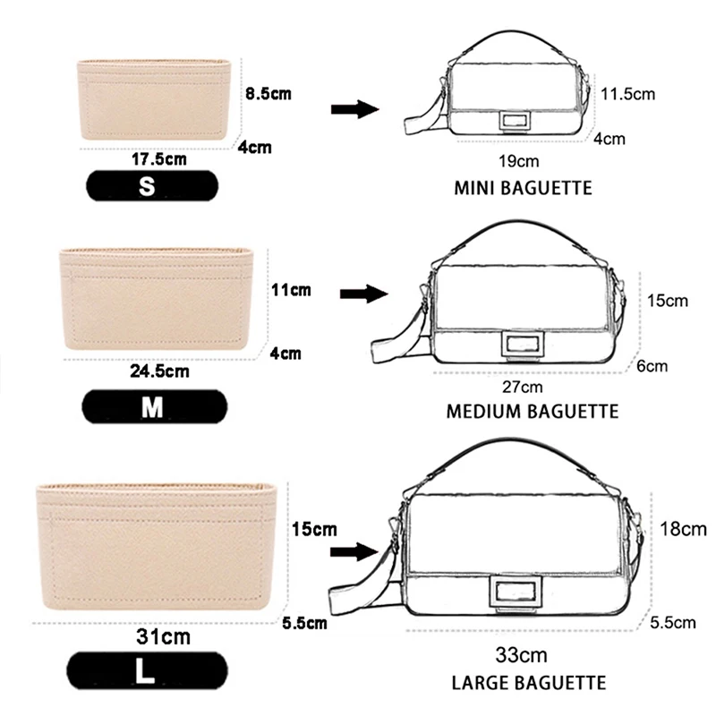 Organizzatore per borse con inserto in feltro da 1PC, organizzatori per il trucco, fodera perfetta per borse da donna di marca e borse per cosmetici