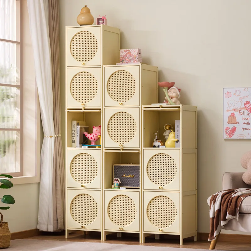 #Retro style bamboo and wood storage cabinet, cream style multi-layer shoe cabinet