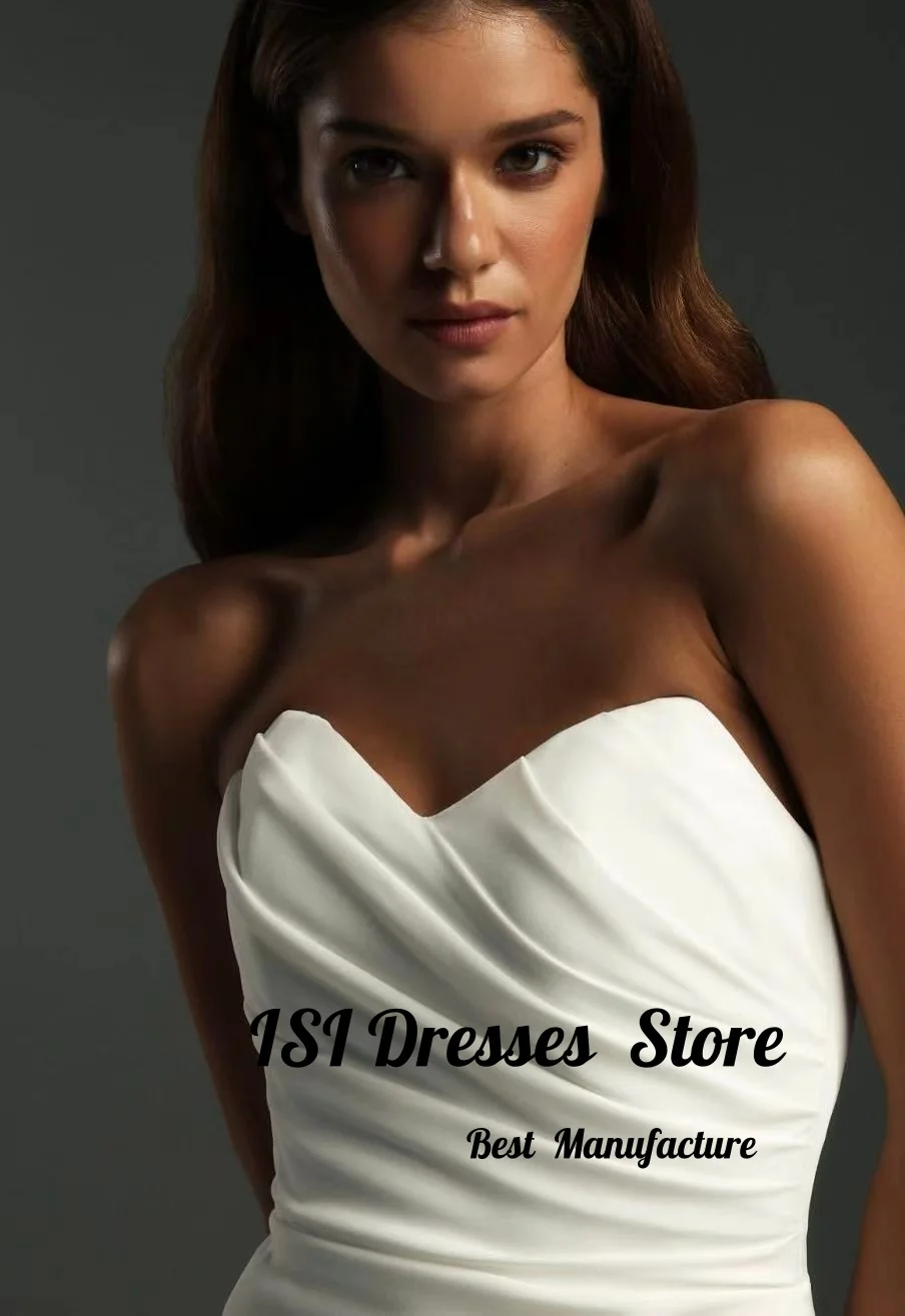 ISI Customized Modern Wedding Dress Sweetheart Pleated Side Slit Ivory Satin Mermaid Simple Bridal Gown Vestido De Novia 2026