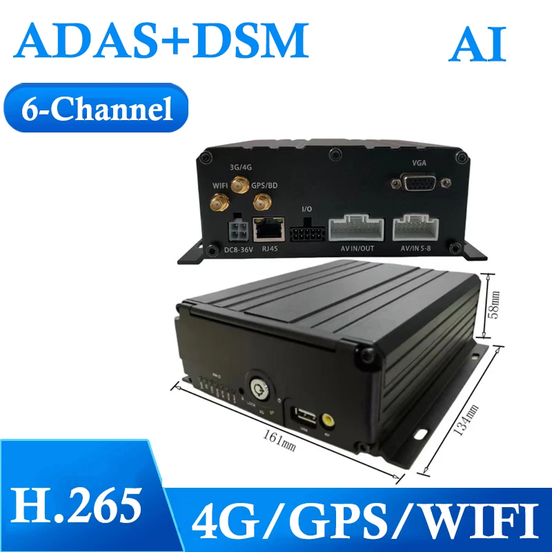 AI Mobile DVR H.265 6CH GPS 4G WIFI MDVR With ADAS and DSM Function