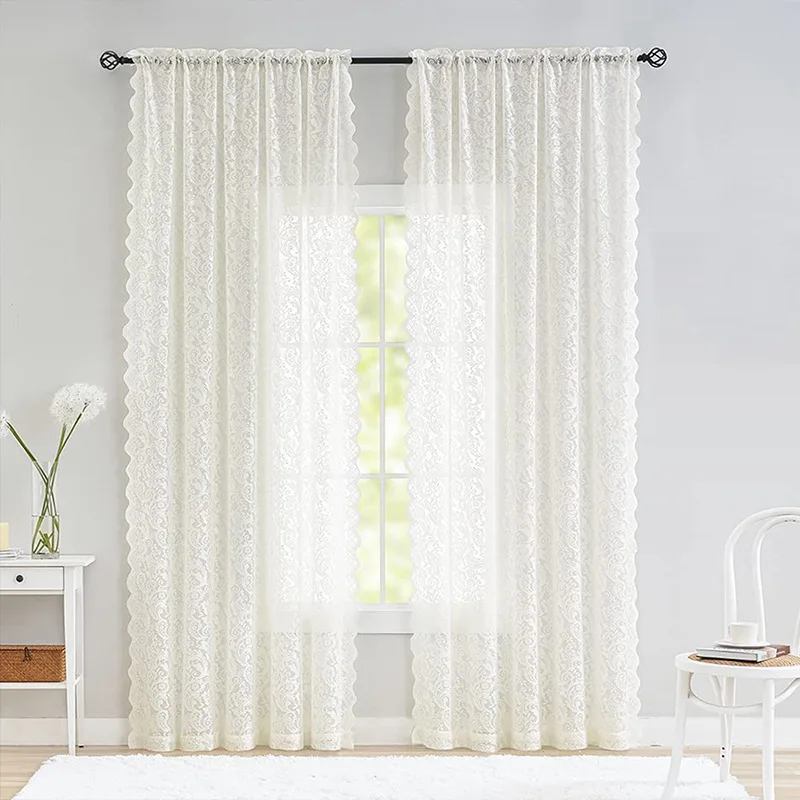 

White embroidered transparent curtains, retro lace sheer curtains, living room and bedroom decorations,partition screen curtain