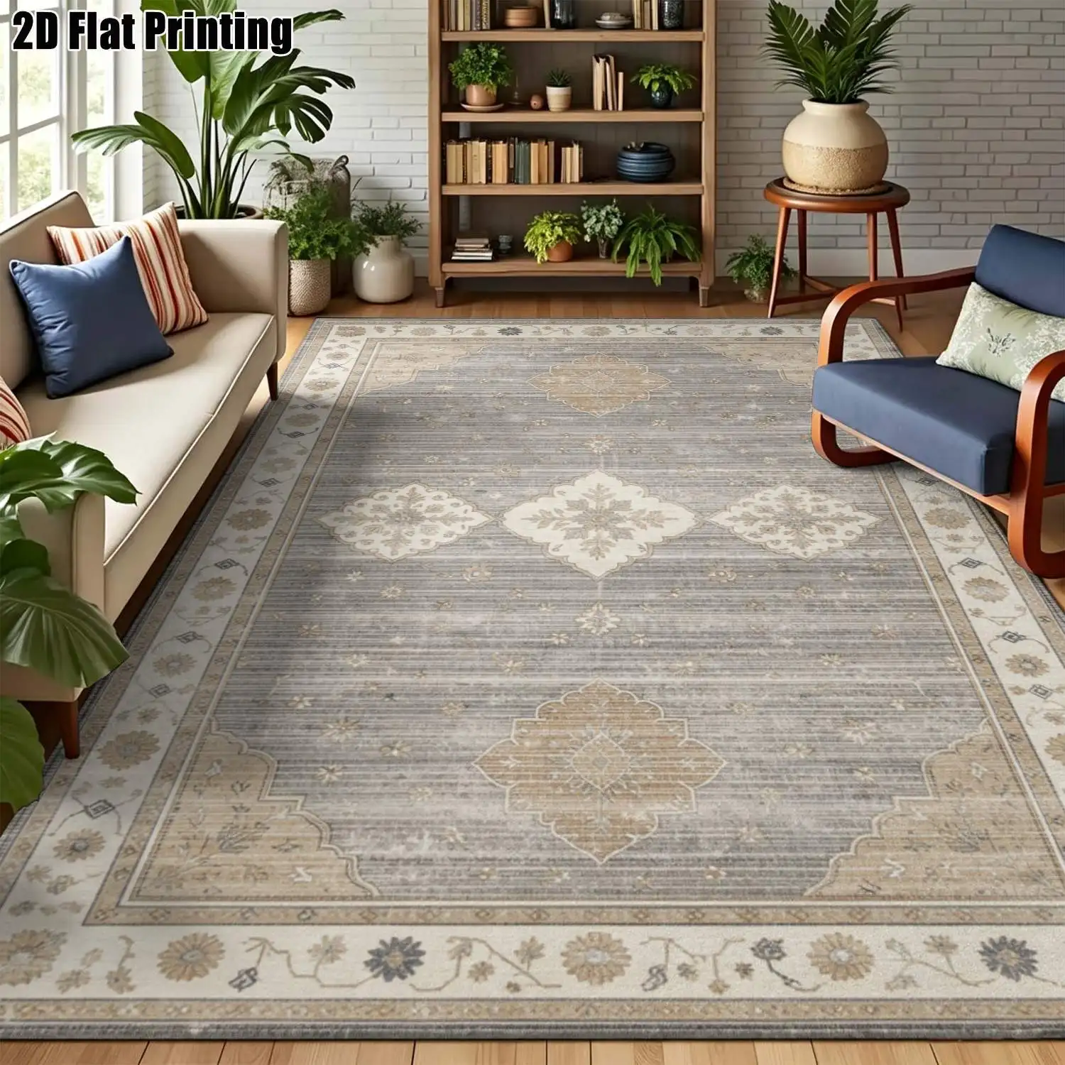 1Pc 2D Printed Carpet: Red-Brown Retro Geometric Patterns European/Retro/Bohemian Style, Ideal Home Decor, Multi-Size, Machine Washable, Suitable for Multiple Scenes.