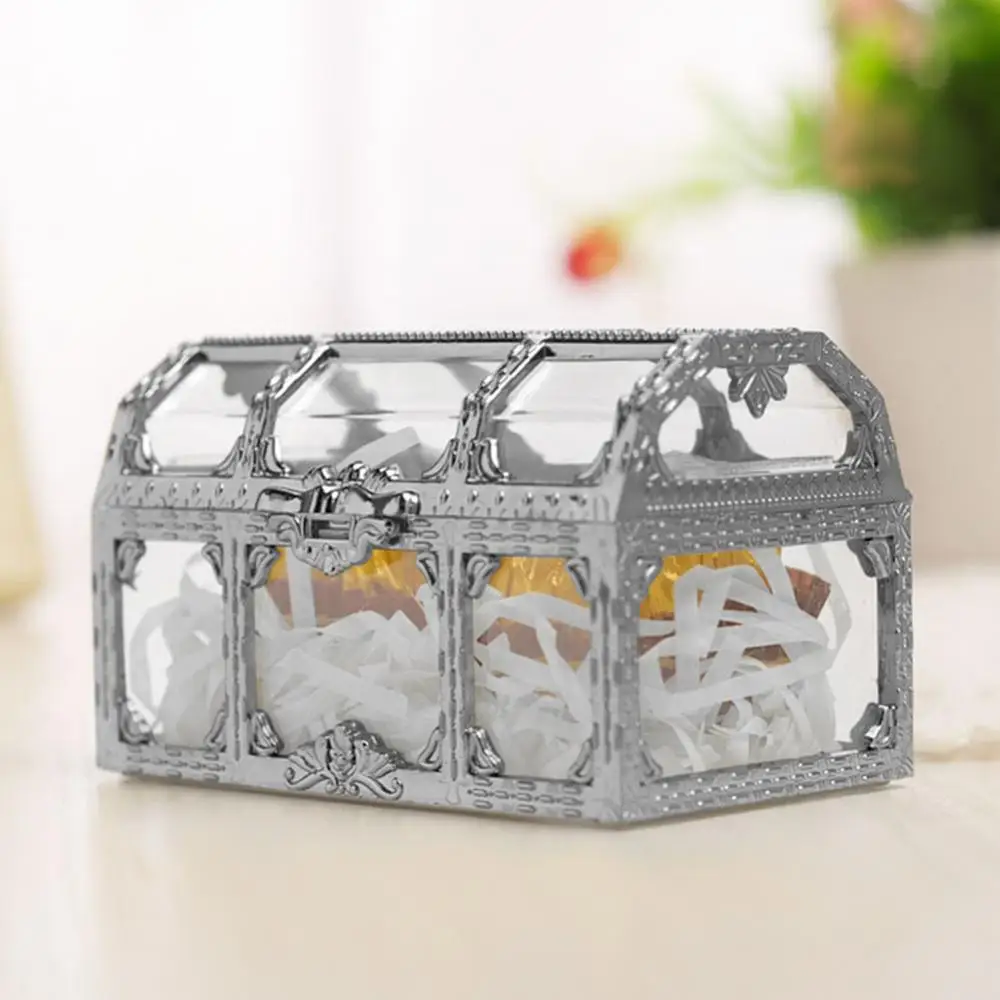 Transparent Gold Vintage Pirate Storage Mini Storage Box Treasure Chest Jewelry Gold/Silver Clear Candy Organizer Trinket Keepsa