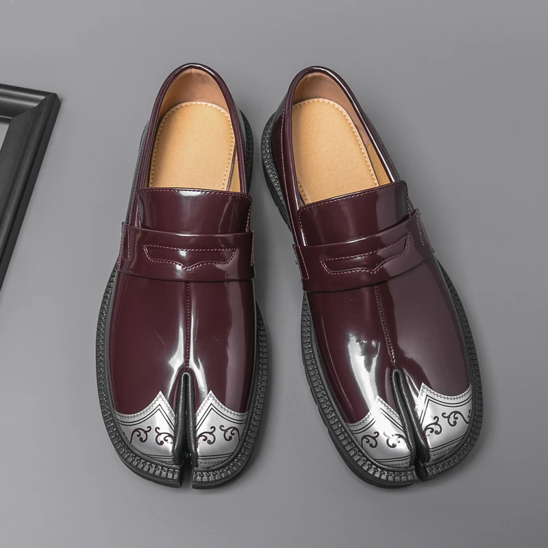 High Quality Men's Thick Soled Leather Shoes Fashion Designer Japanese-style Split Toe Loafers Brand Business Low Cut Men Shoes