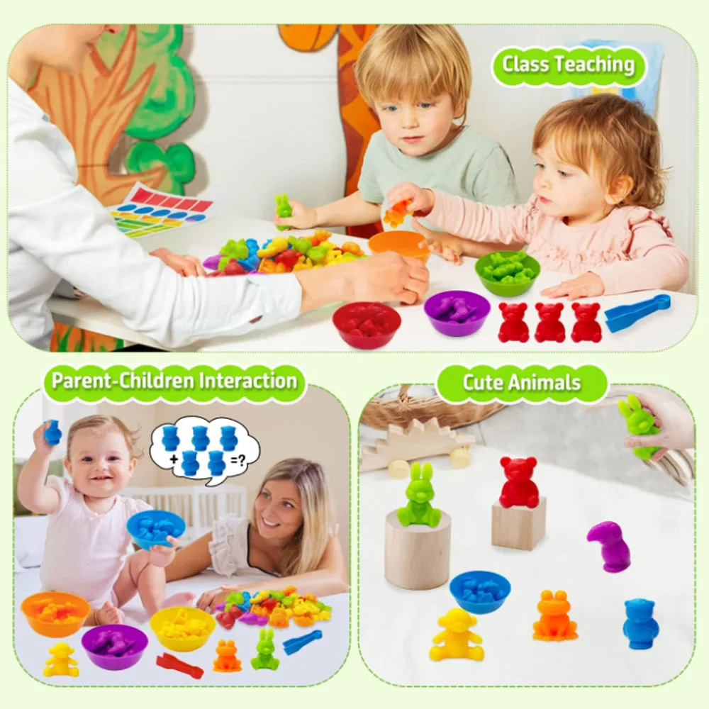 36PCS Colorful Animal Toy Set for Toddlers - Early Learning Educational Toys with Bowls & Tongs, Safe Plastic