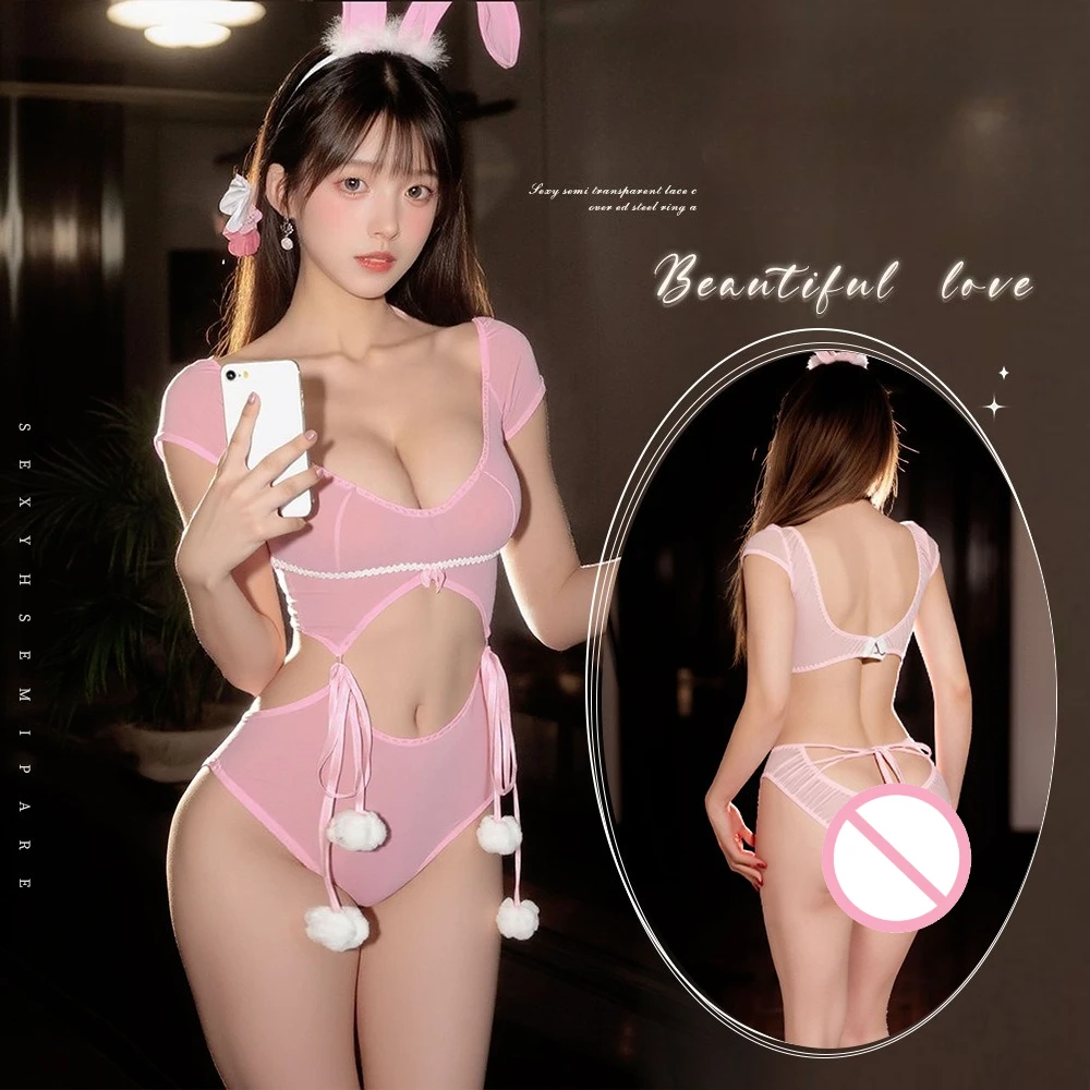 

Sexy Bunny Girl Bodysuit - Cute Playboy Costume with Bow & Pompom, Pure & Hot Lingerie Pajamas for Women