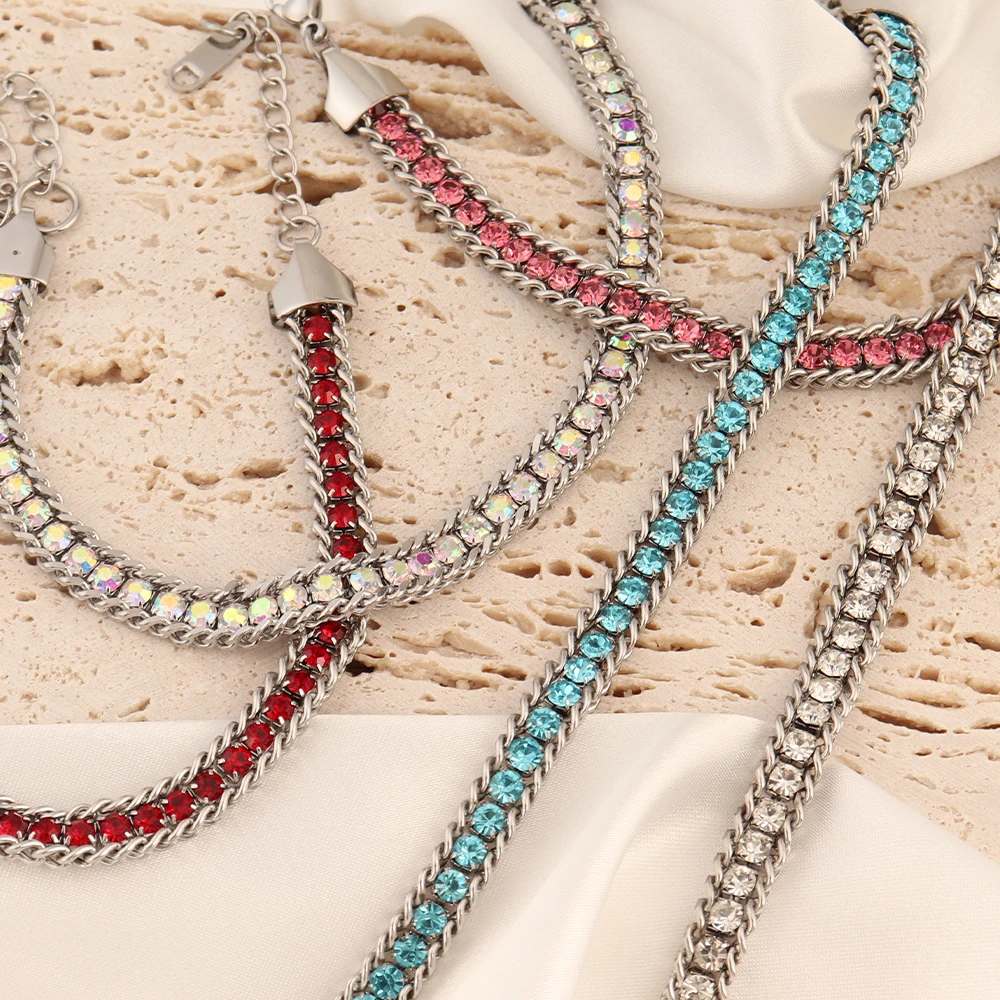 316L Stainless Steel Bracelet For Women Luxury Tennis Chain Bracelet Color Crystal Zircon Chain Bracelets Jewelry