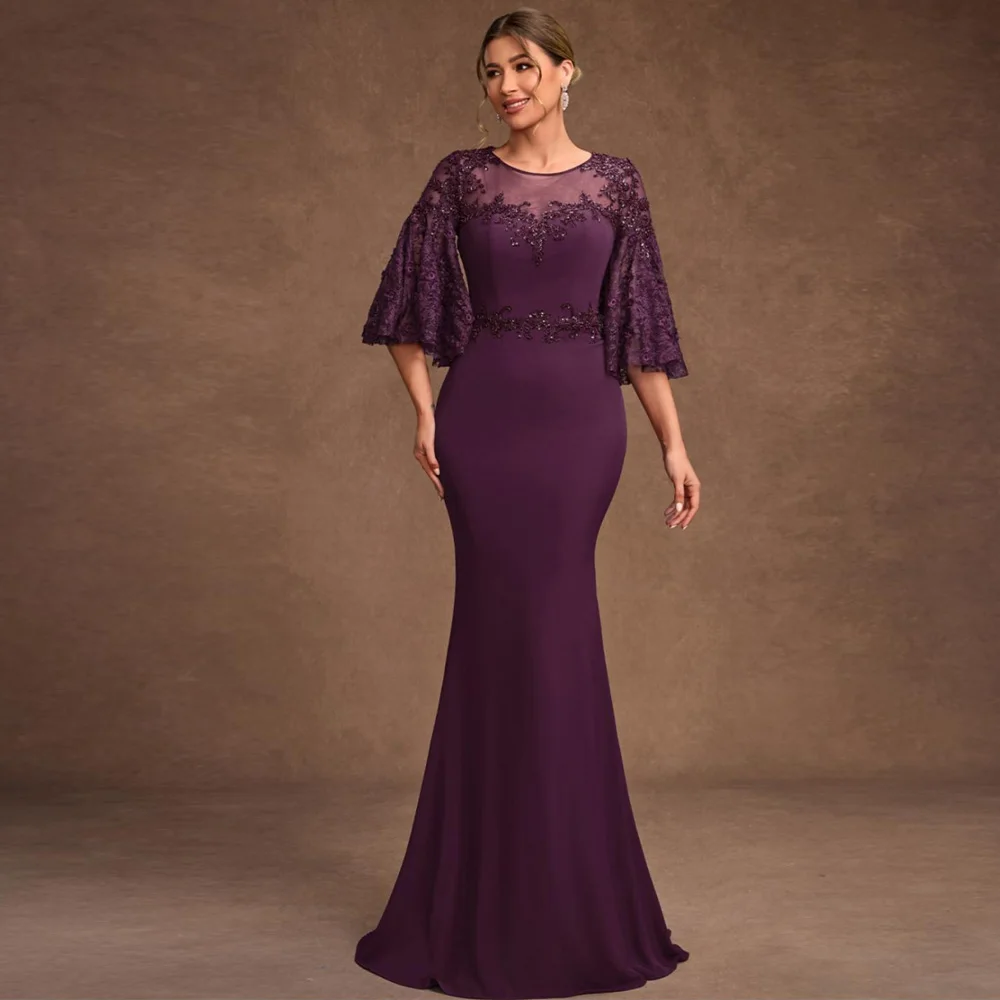 Short Sleeves Mermaid Women Evening Dresses Elegant Round Collar Bridal Gowns Banquet Vestidos De Fiesta Elegantes Customized