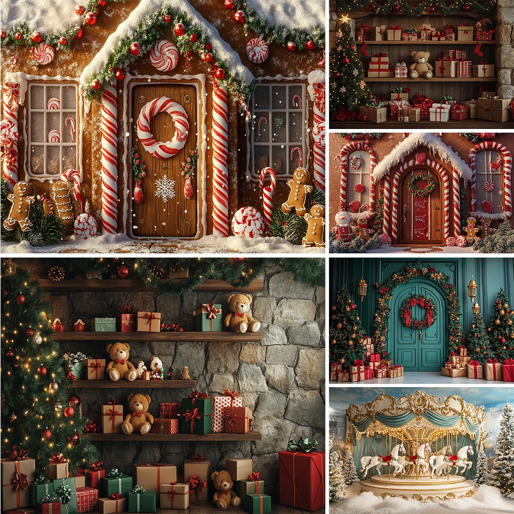 

Xmas Jolly Gingerbread Men Backdrops Kids Adult Photography Child Baby Photocall Winter Street Scene Backgrounds