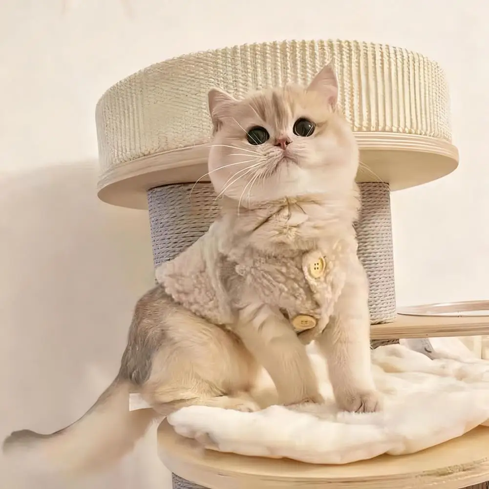Fluffy Cat Vest Warm Sleeveless Winter Coat Pet Apparel Button Closure Kitten Puppy Outfit For Outing Daily Wear Party Costume