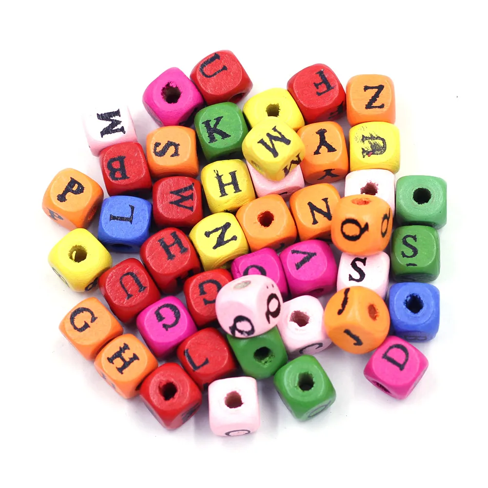 4500Pcs Mixed Colorful Cube Alphabet Letters Wood Spacer Beads Wooden DIY Jewelry Making Component 10x9mm