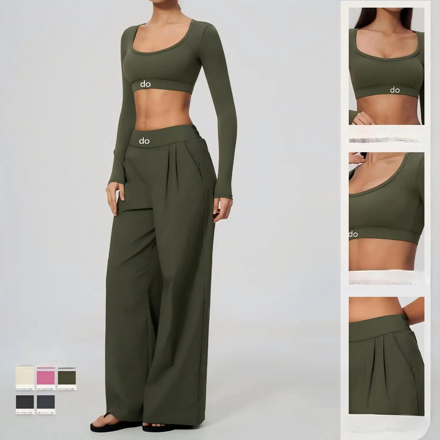 Yoga suit long sleeved long pants set - women's casual and fashionable slimming and wide leg fitness exercise set