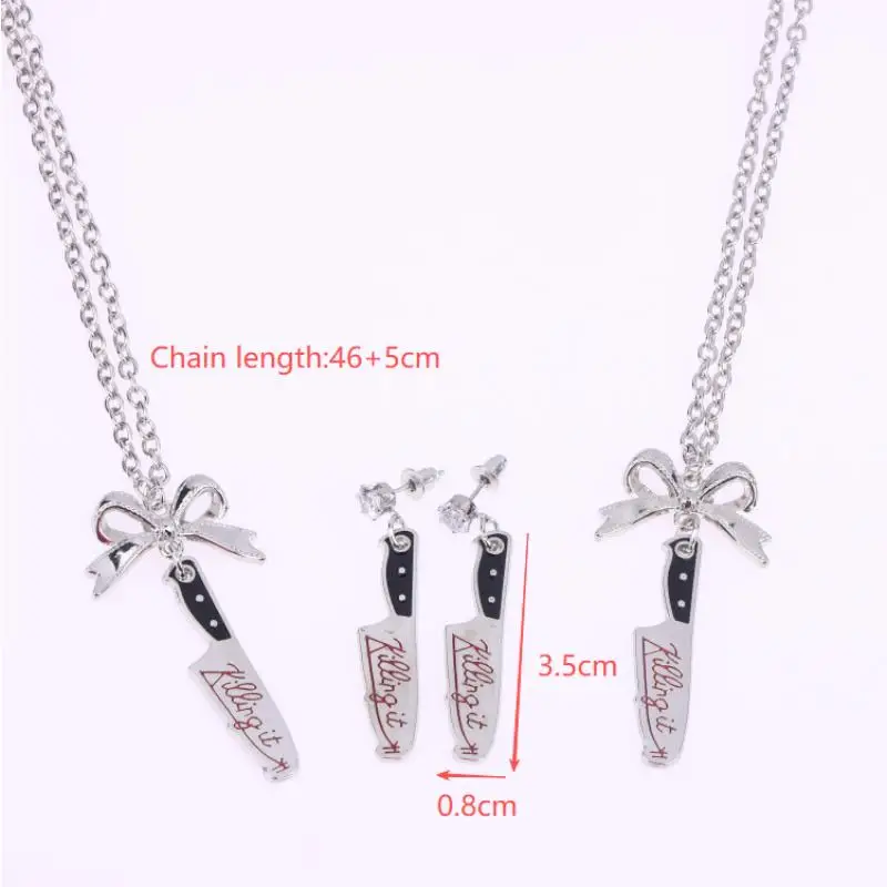 مجموعة قلادة على شكل فيونكة خنجر على الطراز القوطي الشرير - قلادة وأقراط أداة محاكاة Y2K، مجوهرات ذات بيان منفعل لملابس الحفلات البديلة #6