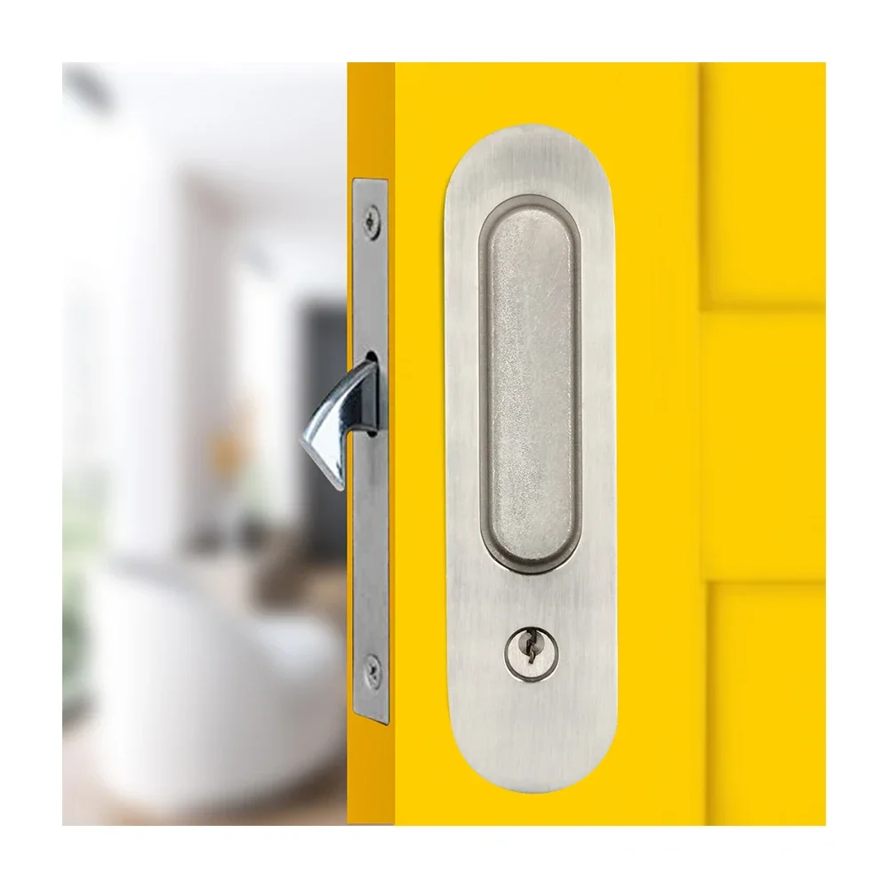 Gifsin-Sliding Door Lock Invisible Recessed Handle Latch with 3 Keys for Interior Doors