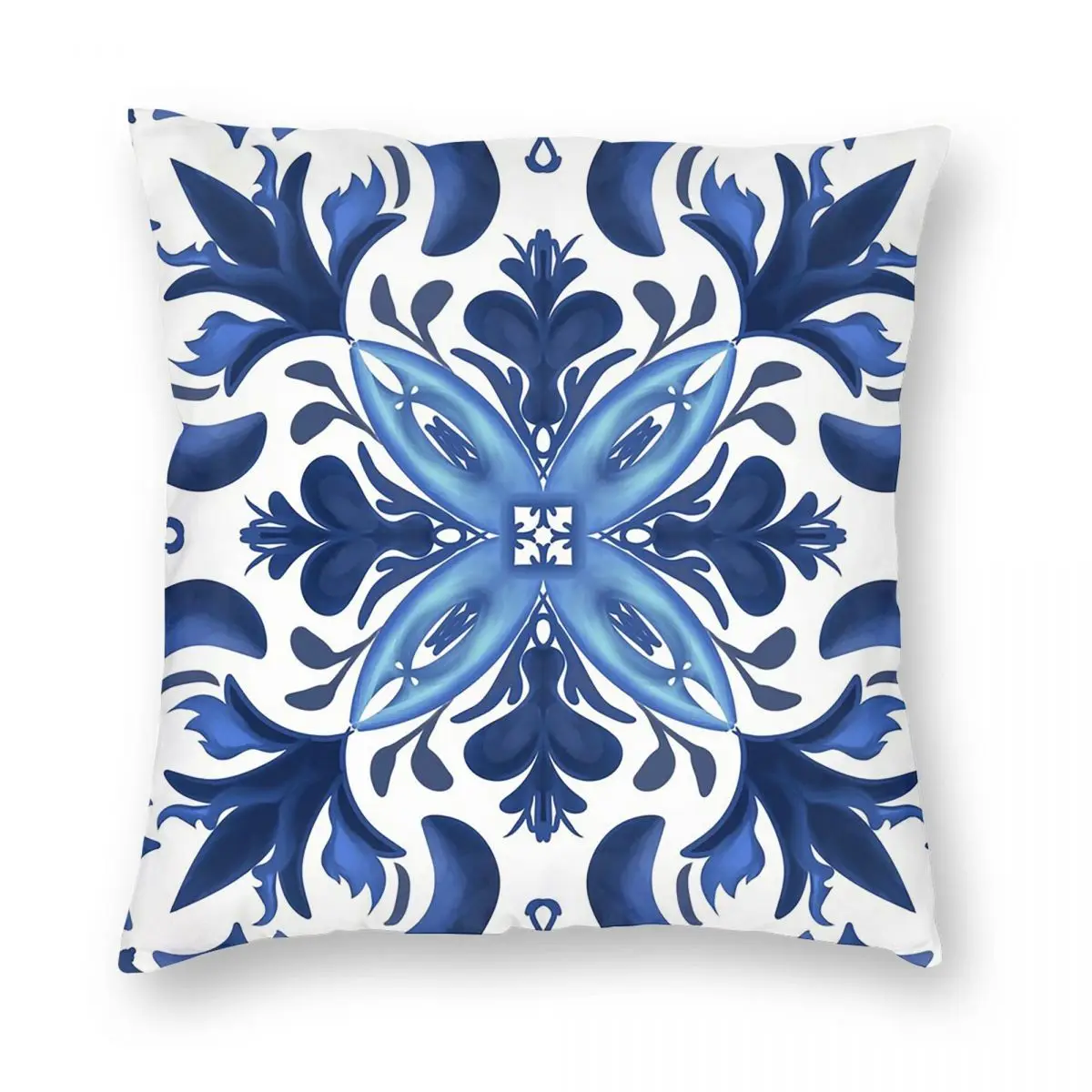 Sicilian Tiles,mediterranean,blue Tiles ,lemons Square Pillowcase Pillow Cover Cushion Throw Pillow for Home Bedroom Car