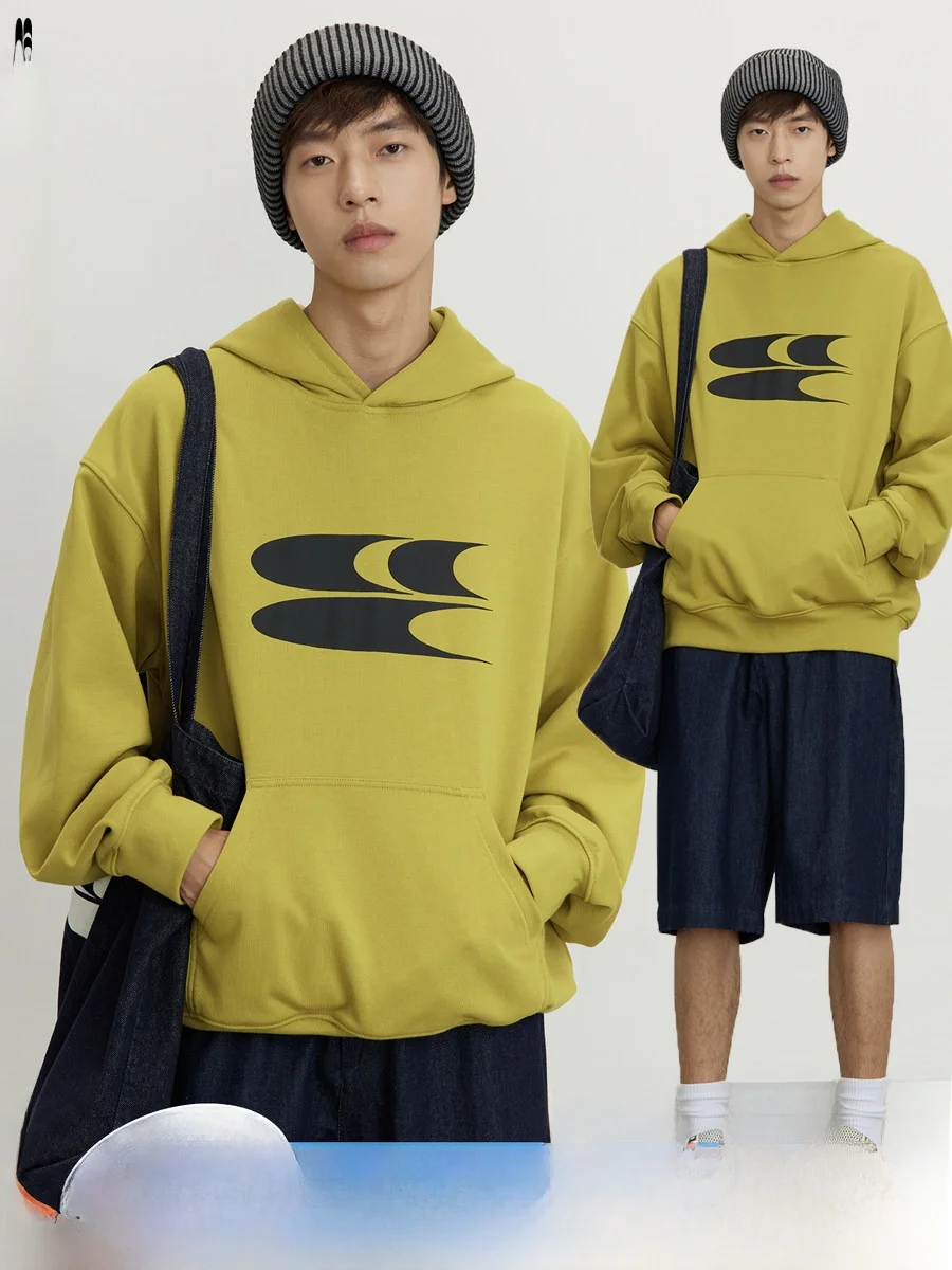 

Classic Yellow Logo Hooded Long Sve Sweatirt Autumn Winter Couples Youth Casual Warm Geometric Pattern ex Hoodie