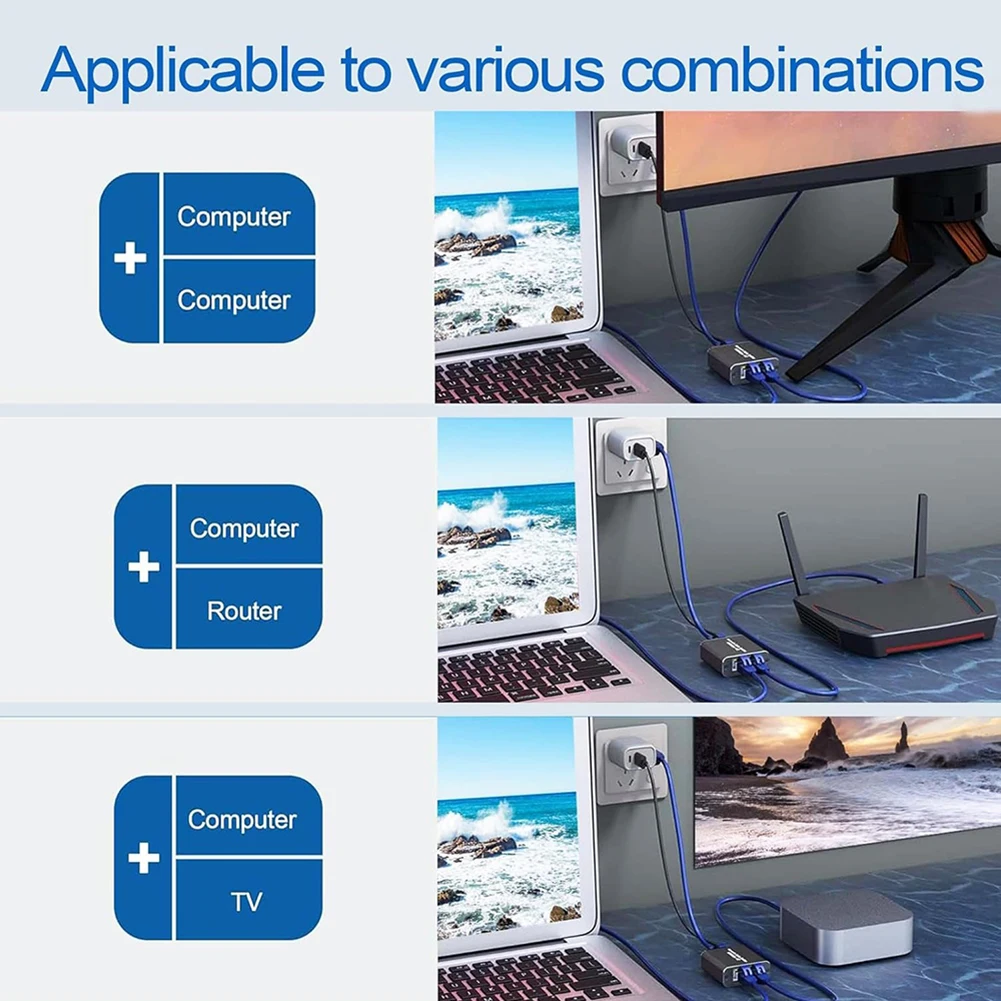 

Сетевой разветвитель Ethernet 1 на 2/1 на 3/1 на 4 с USB-кабелем питания, 1000 Мбит/с, RJ45 LAN-коммутатор, интернет-сплиттер для кабелей Cat5/5e/6/7/8