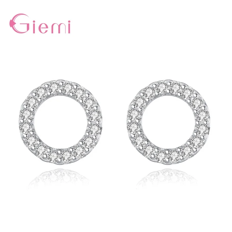 925 Sterling Silber Trendy Runde Kristall Halskette Ohrringe Ringe Braut Schmuck Sets Für Frauen Mädchen Hochzeit Modeschmuck