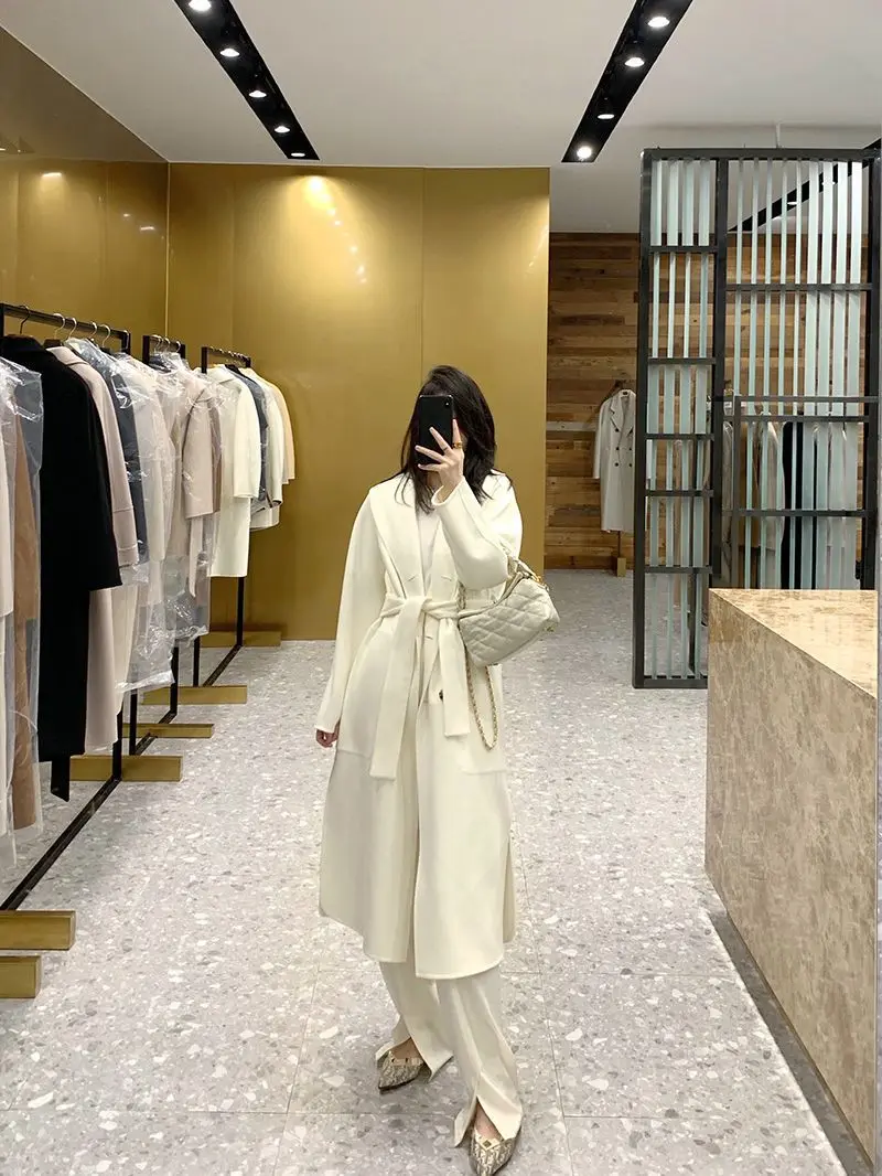 Winter New White Round Lel Double-breasted Corner Double-breasted Cashmere Coat for Women