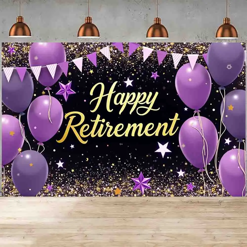 Congratulation Retirement Party Bnner Family Black Gold Glitter Balloon Decoration Happy Retirement Party Photography Background