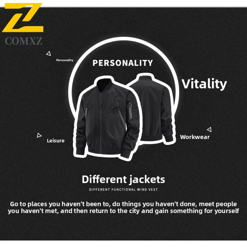 COMXZ Autumn Men New Streetwear Handsome Slim Fit Casual Baseball Collar Windproof Waterproof Workwear Youth Jacket Work Jacket