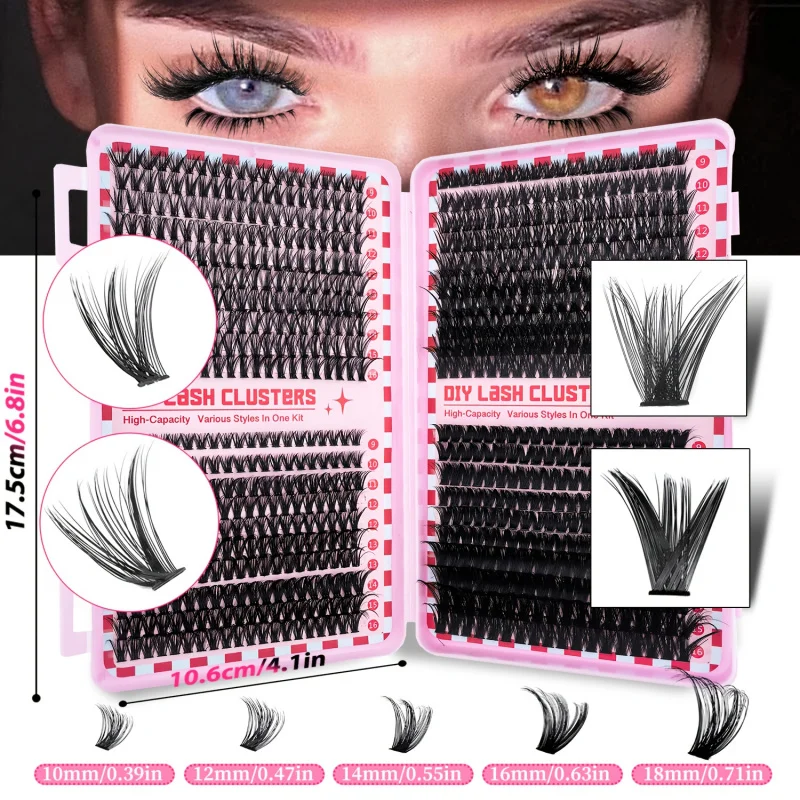 Kit de extensão de cílios densos com cola, cílios postiços de grande capacidade, inclui pinças e pincel, olhos naturais grossos