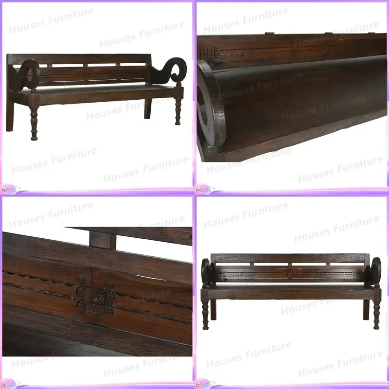 200 Solid Teak Wood Bench 196x68x82cm Outdoor Garden Patio Furniture Heavy Duty Natural Wood Seating Engraved Design Durable