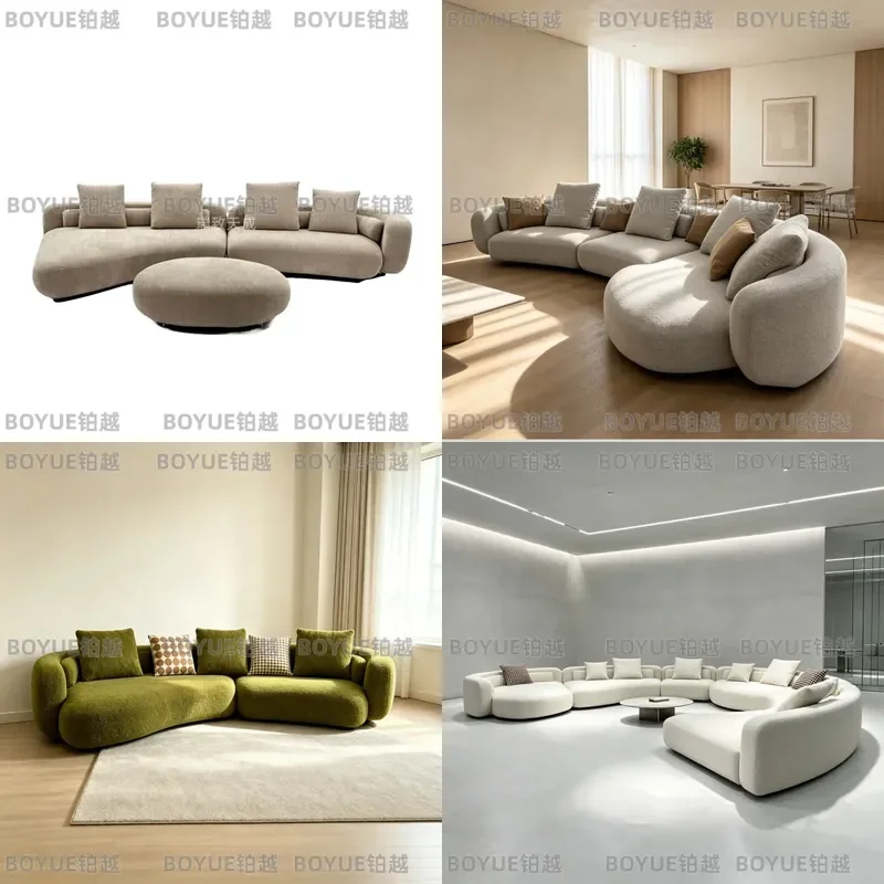 Modern Curved Sofa Italian Cream Style Lamb Wool Living Room Furniture Unique Shaped French Princess Couch Soft Seating