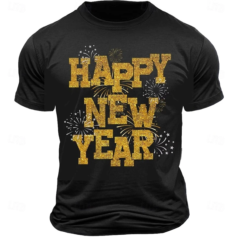 2025 سنة جديدة سعيدة مطبوعة تي شيرت الشارع حفلة بلوزة كاجوال الرجال النساء بسيطة موضة قصيرة الأكمام البيرة نمط المحملة القمم #3