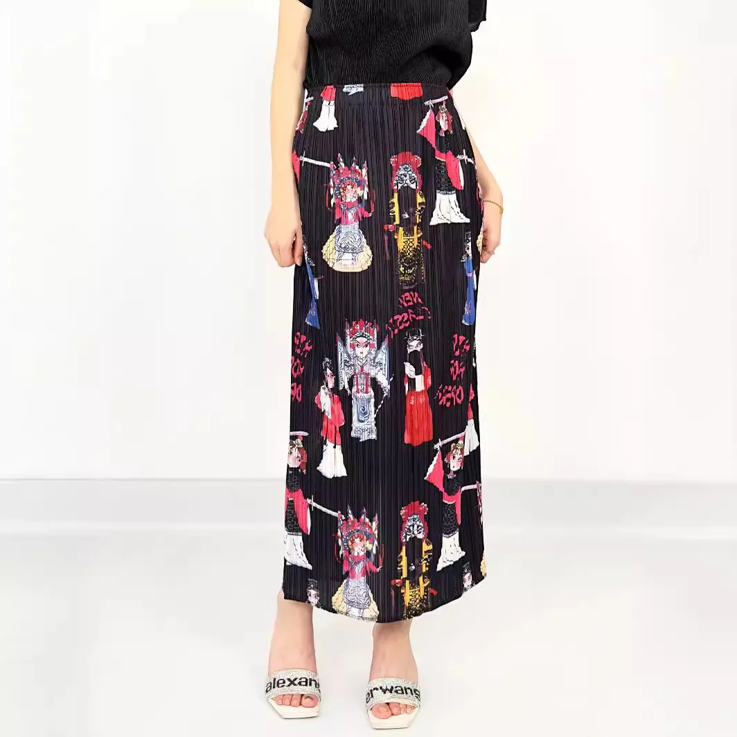 

Pleats Original Pleated Half-skirt New Chinese Women's Half-skirt 2024 Digital Printing Half-skirt Plus Size Style Jupe Clothing