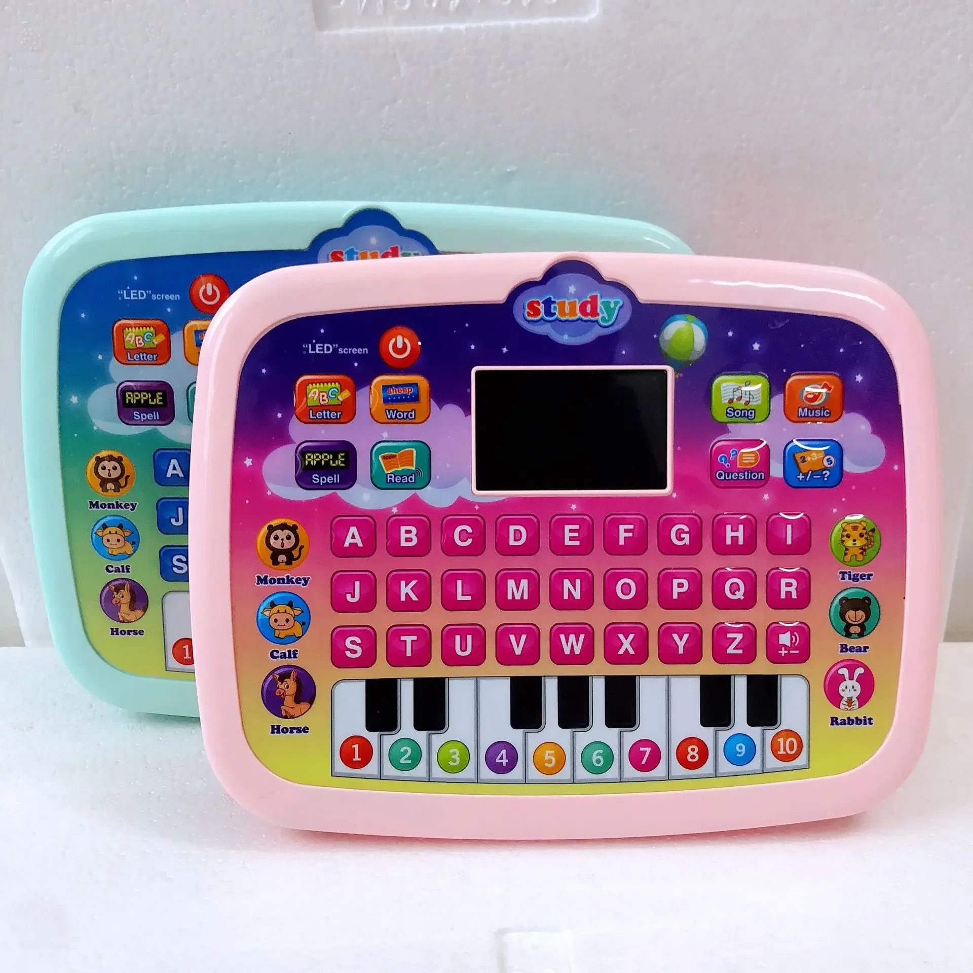 Tablette d'apprentissage avec écran LED, jouets éducatifs, ordinateur portable, alphabet, piano, Mainan Bayi