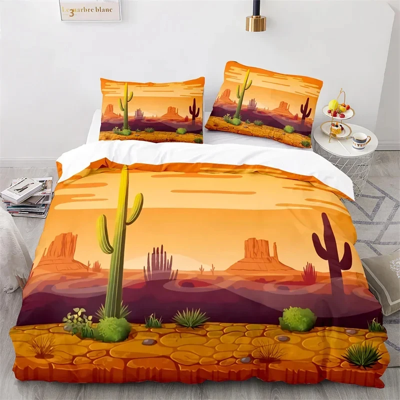 Cactus Duvet Cover Tropical Desert Plant Queen Comforter Cover Mountain Sunrise Bedding Set Microfiber Quilt Cover For Kids Teen