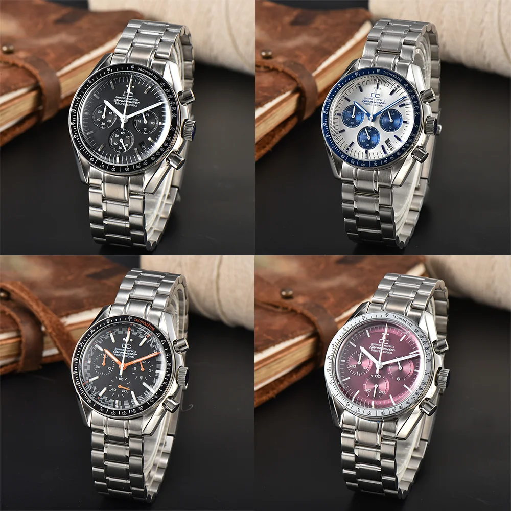 맞춤형 시계 VK63 다이얼 32.5mm C3 녹색 야광 다채로운 캘린더 창 미네랄 크리스탈 글라스 케이스 시계 액세서리
