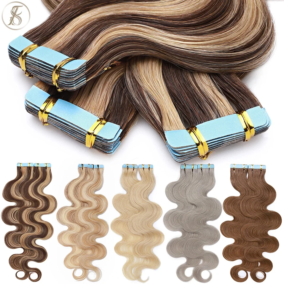 Tess Tape In Hair Extension, extensiones de cabello Natural ondulado, trama de piel adhesiva de cabello humano de doble cara, sin costuras,