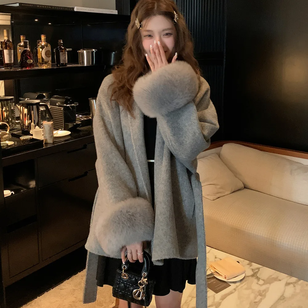 

2024 Korean design streetwear ladies classic real fox fur coats JD06，