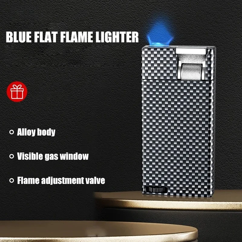 

Slim Flat Flame Lighter Visible Gas Window Adjustable Flame Size Pull Down Ignition 9MM Body Compact Portable Gas Cigar Lighter