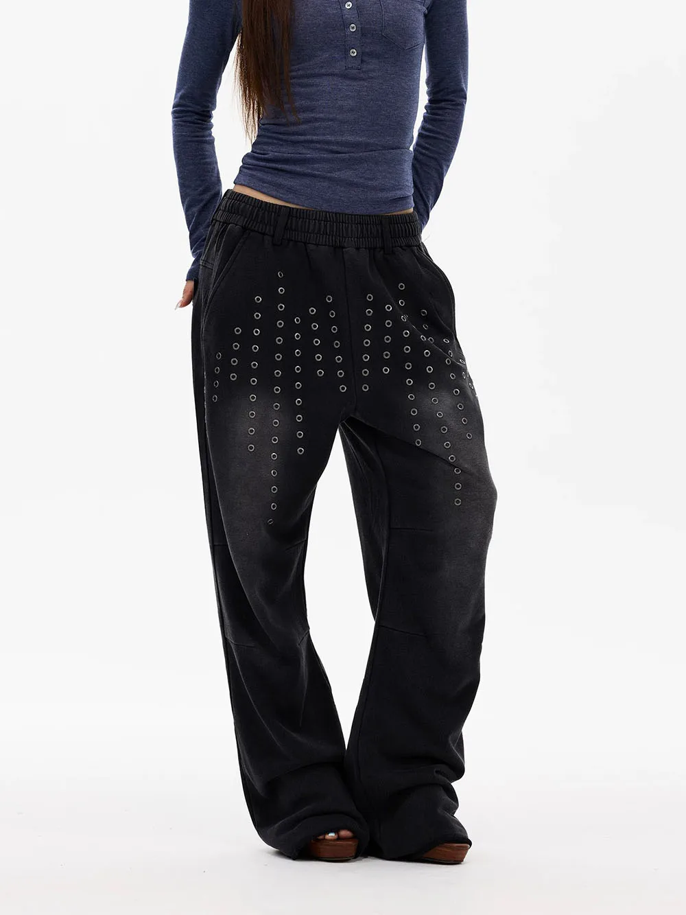 2026 Y2K Women High Waist Jeans Wide Leg Jeans Rivet Design Denim Pants Street Style Loose Fit Casual Daily Denim Trousers