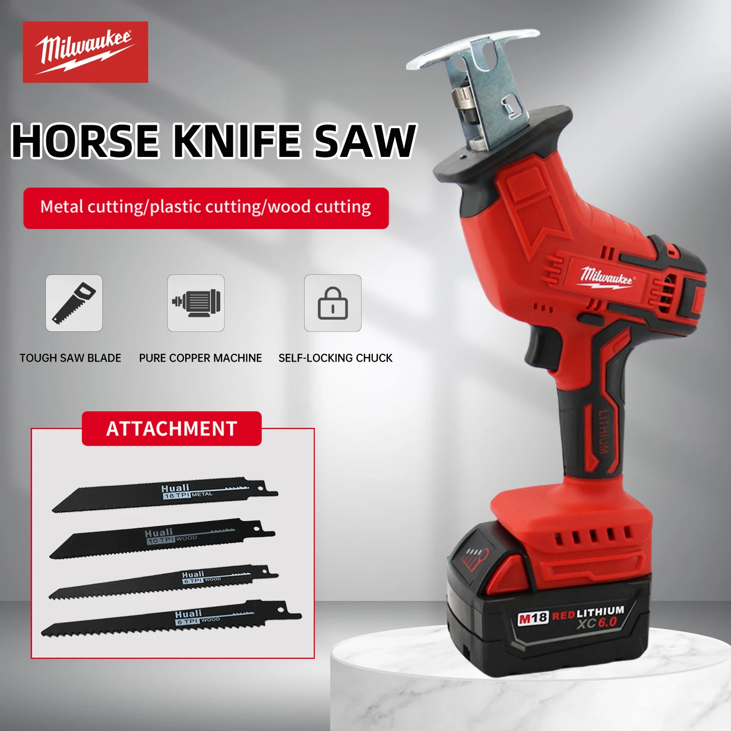 Milwaukee Cordless Reciprocating Horse Knife Saw Household Small Handheld Logging Horse Knife Saw Outdoor Cutting Electric Saw